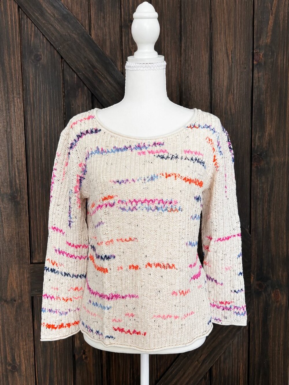 NIC + ZOE Petite Small Space Dye Lightweight Knit Sweater Cream Multicolor PS